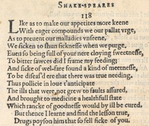 Sonnet 118. First edition of Shakespeare's Sonnets, 1609.