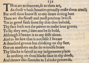 Sonnet 131. First edition of Shakespeare's Sonnets, 1609.