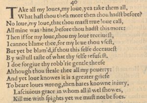 Sonnet 40. First edition of Shakespeare's Sonnets, 1609.