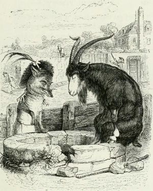 THE FOX AND THE GOAT. Fable by Jean de La Fontaine. Illustration by Grandville