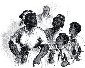Aunt Chloe, who was much revered in the kitchen, was listened to with open mouth. Uncle Tom′s Cabin; or, Life Among the Lowly by Harriet Beecher Stowe (1852). Illustrated by Hammatt Billings (1853)