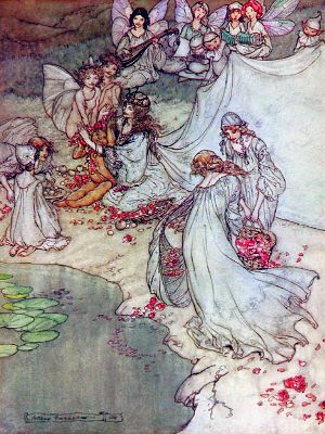 She never had so sweet a changeling. A Midsummer Night′s Dream by William Shakespeare (1595/96). Illustrated by Arthur Rackham (1908)