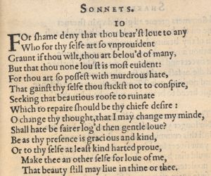 Sonnet 10. First edition of Shakespeare's Sonnets, 1609.