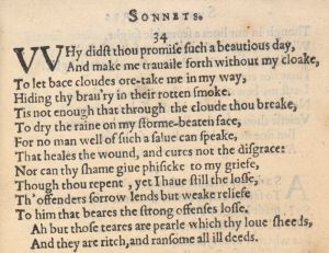 Sonnet 34. First edition of Shakespeare's Sonnets, 1609.
