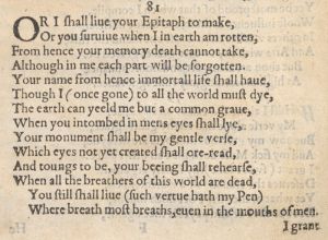 Sonnet 81. First edition of Shakespeare's Sonnets, 1609.