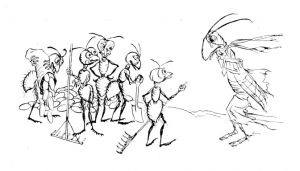 THE GRASSHOPPER AND THE ANTS by Aesop. Arthur Rackham illustration