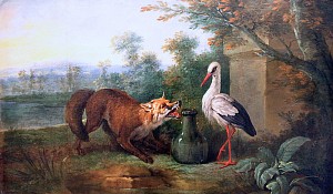 THE FOX AND THE STORK. Inspired by fable by Jean de La Fontaine (1621-1695). Jean-Baptiste Oudry, 1751