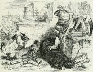 THE COURT OF THE LION. Fable by Jean de La Fontaine. Illustration by Grandville
