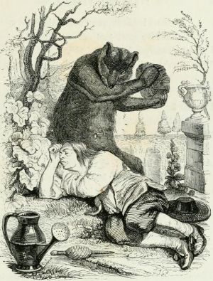 THE BEAR AND THE AMATEUR OF GARDENING. Fable by Jean de La Fontaine. Illustration by Grandville