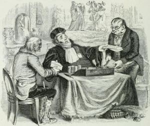 THE OYSTER AND ITS CLAIMANTS. Fable by Jean de La Fontaine. Illustration by Grandville