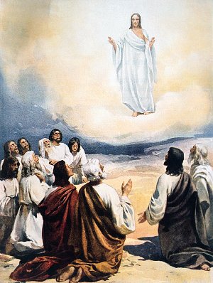 And when he had spoken these things, while they beheld, he was taken up; and a cloud received him out of their sight. Bible. Illustrated by Klavdy Lebedev (1852-1916)