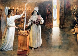 And there appeared unto him an angel of the Lord standing on the right side of the altar of incense. Bible. Illustrated by Klavdy Lebedev (1852-1916)