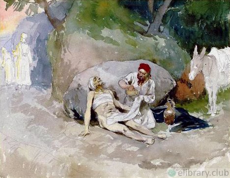 The parable of the Good Samaritan. Bible. Illustrated by Klavdy Lebedev (1852-1916)