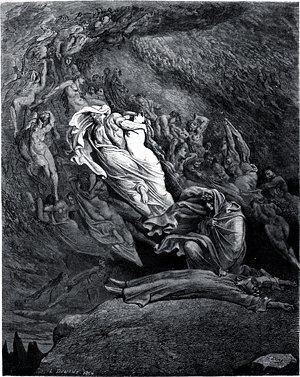 And fell, even as a dead body falls. The Divine Comedy by Dante Alighieri (1265-1321). Illustrated by Gustave Dore (1832-1883)