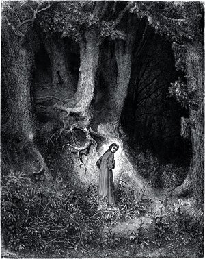 Midway upon the journey of our life I found myself within a forest dark, for the straightforward pathway had been lost. The Divine Comedy by Dante Alighieri (1265-1321). Illustrated by Gustave Doré (1832-1883)