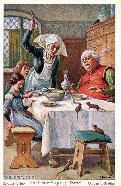 "The Children of Hameln" by the Brothers Grimm. Illustrated by Oskar Herrfurthg (1862-1934)