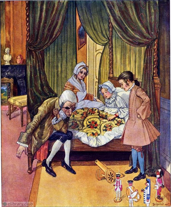 Marie stared wide-eyed at Godfather Drosselmeier.  The judge looked somehow uglier than usual, and his right arm was moving back and forth as if he were manipulating a marionette. The Nutcracker and the Mouse King by Ernst Theodor Amadeus Hoffmann (1816). Illustrated by Artuš Scheiner (1863-1938)