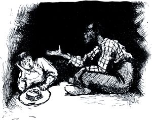 In the Cave. The Adventures of Huckleberry Finn by Mark Twain. Illustrated by E. W. Kemble