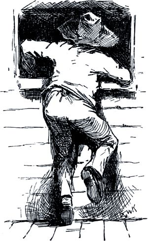 Huck Stealing Away. The Adventures of Huckleberry Finn by Mark Twain. Illustrated by E. W. Kemble