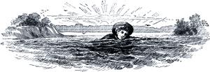 Tom Swims the River. The Advenrtures of Tom Sawyer, a novel by Mark Twain (1st ed., 1876)