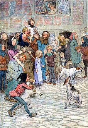Why do your dogs bark so? be there bears i′ the town? The Merry Wives of Windsor by William Shakespeare (1597). Illustrated by Hugh Thomson (1910)