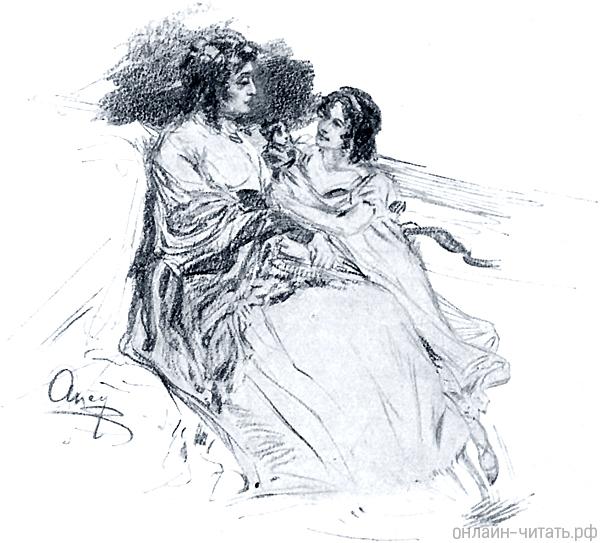 Escaping from her father she ran to hide her flushed face in the lace of her mother’s mantilla—not paying the least attention to her severe remark—and began to laugh. War and Peace by L. Tolstoy (1863-1869). Illustrated by A. Apsit (1911-1912)